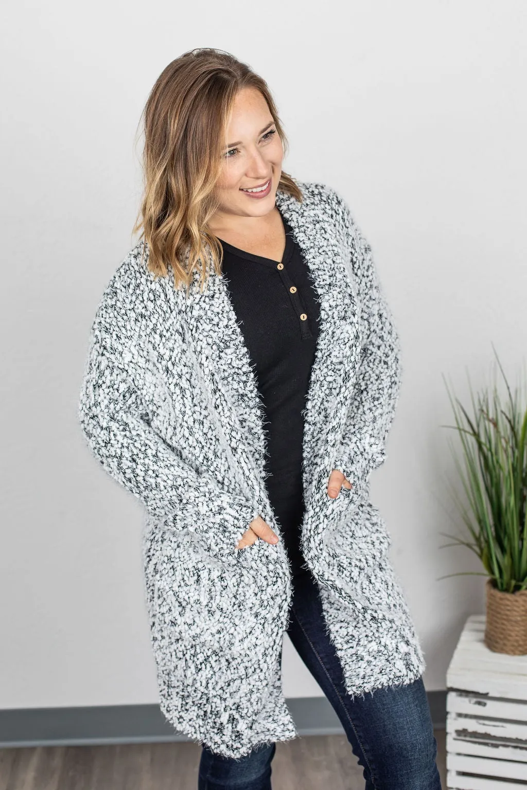 Fuzzy Cardigan - Frosted Grey
