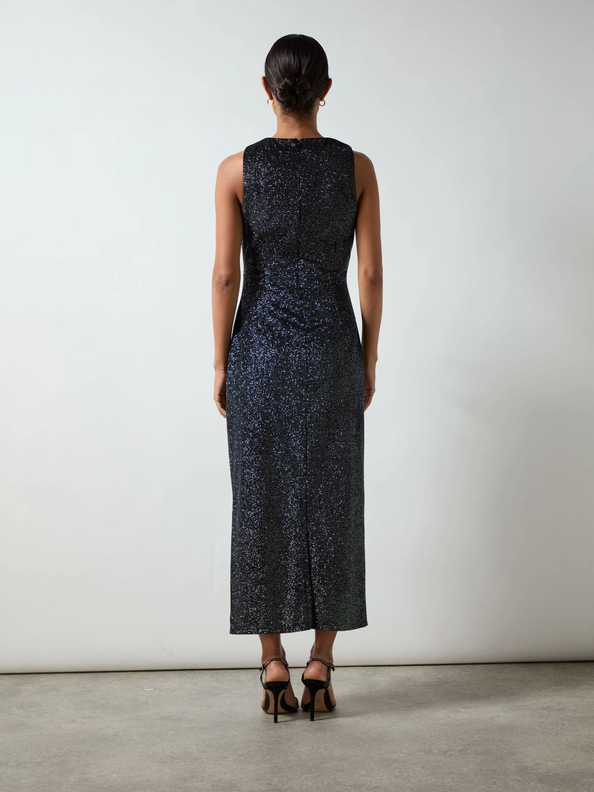 Gabriela Black Sparkle Velvet Column Midi Dress