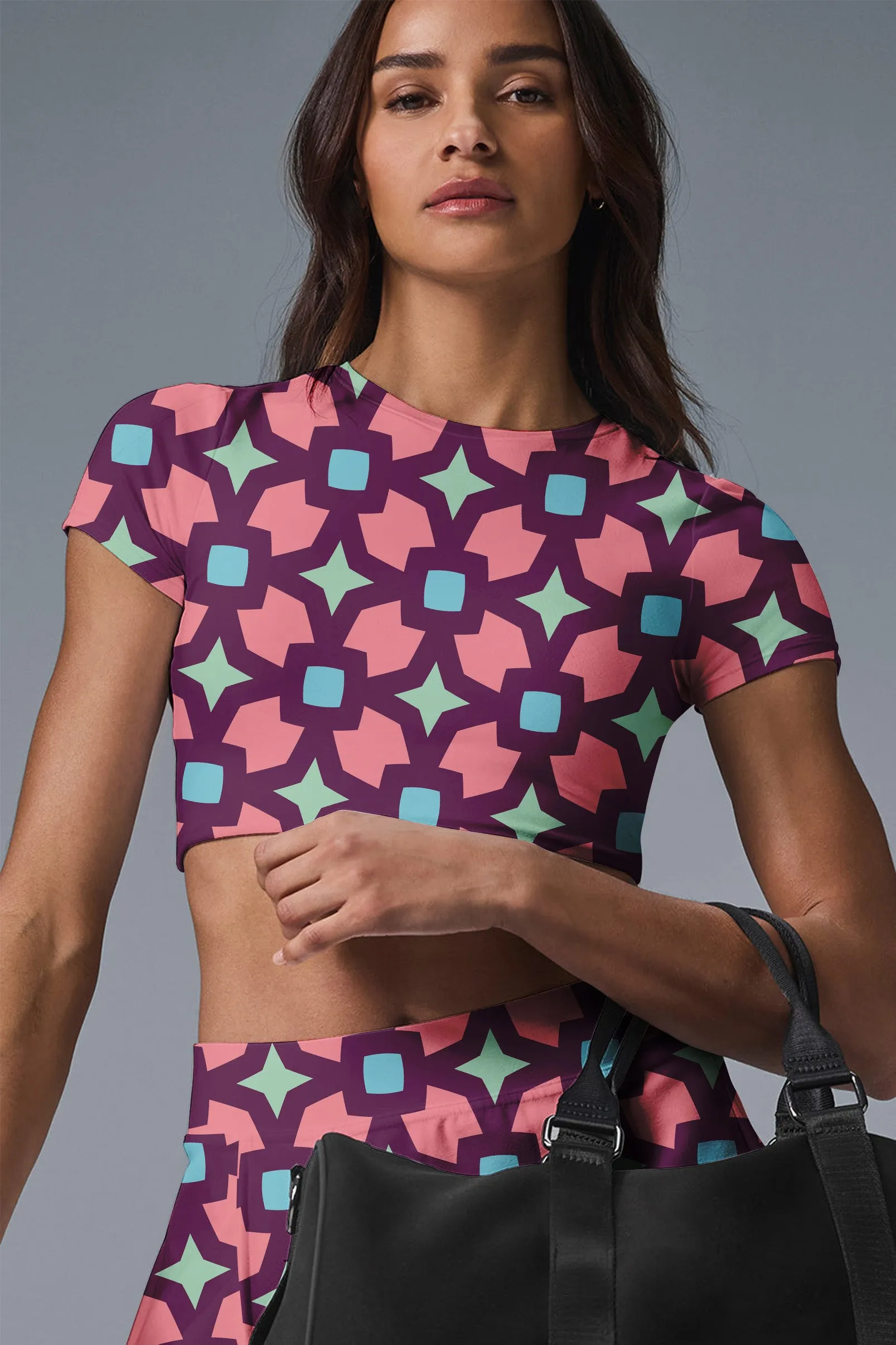 GeoBloom Court Set – Activewear Crop Top & Skort for Tennis, Pickleball, and Fitness