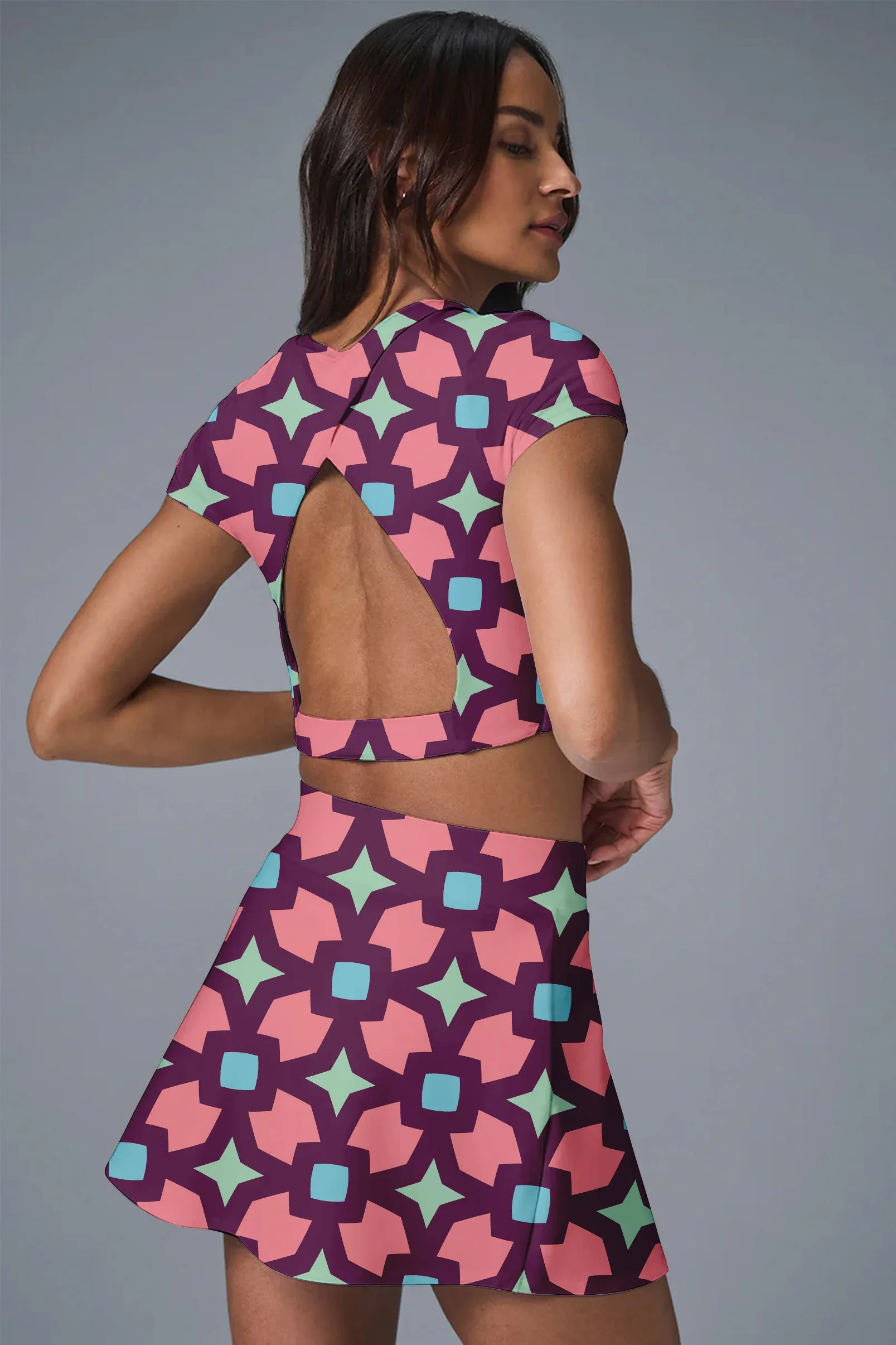 GeoBloom Court Set – Activewear Crop Top & Skort for Tennis, Pickleball, and Fitness