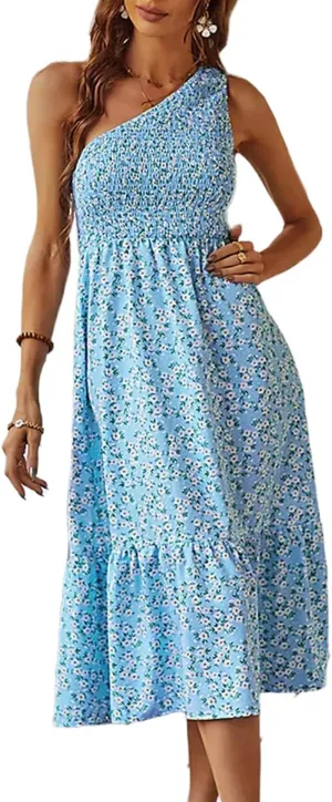 Get ready for summer vibes with our gorgeous light blue boho one-shoulder ruffle dress! Perfect for beach days and sunny outings! 🌸☀️ #SummerStyle #BohoChic