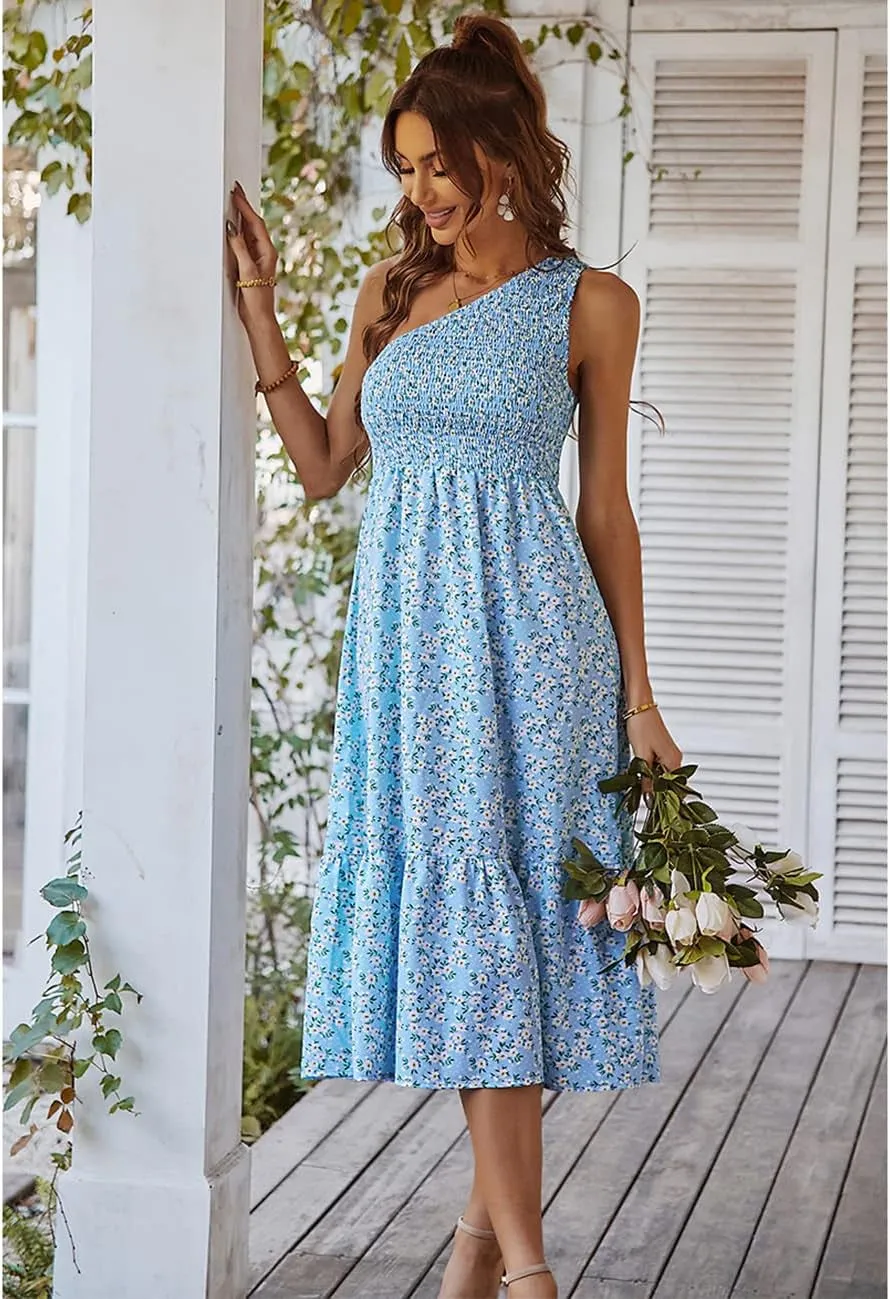 Get ready for summer vibes with our gorgeous light blue boho one-shoulder ruffle dress! Perfect for beach days and sunny outings! 🌸☀️ #SummerStyle #BohoChic