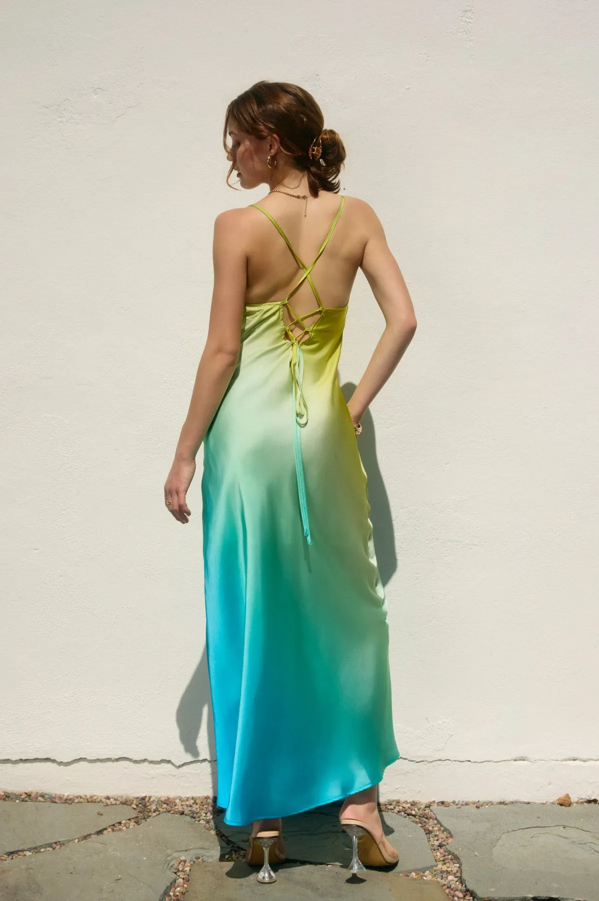Gianna Satin Ombre Criss Cross Back Maxi Dress