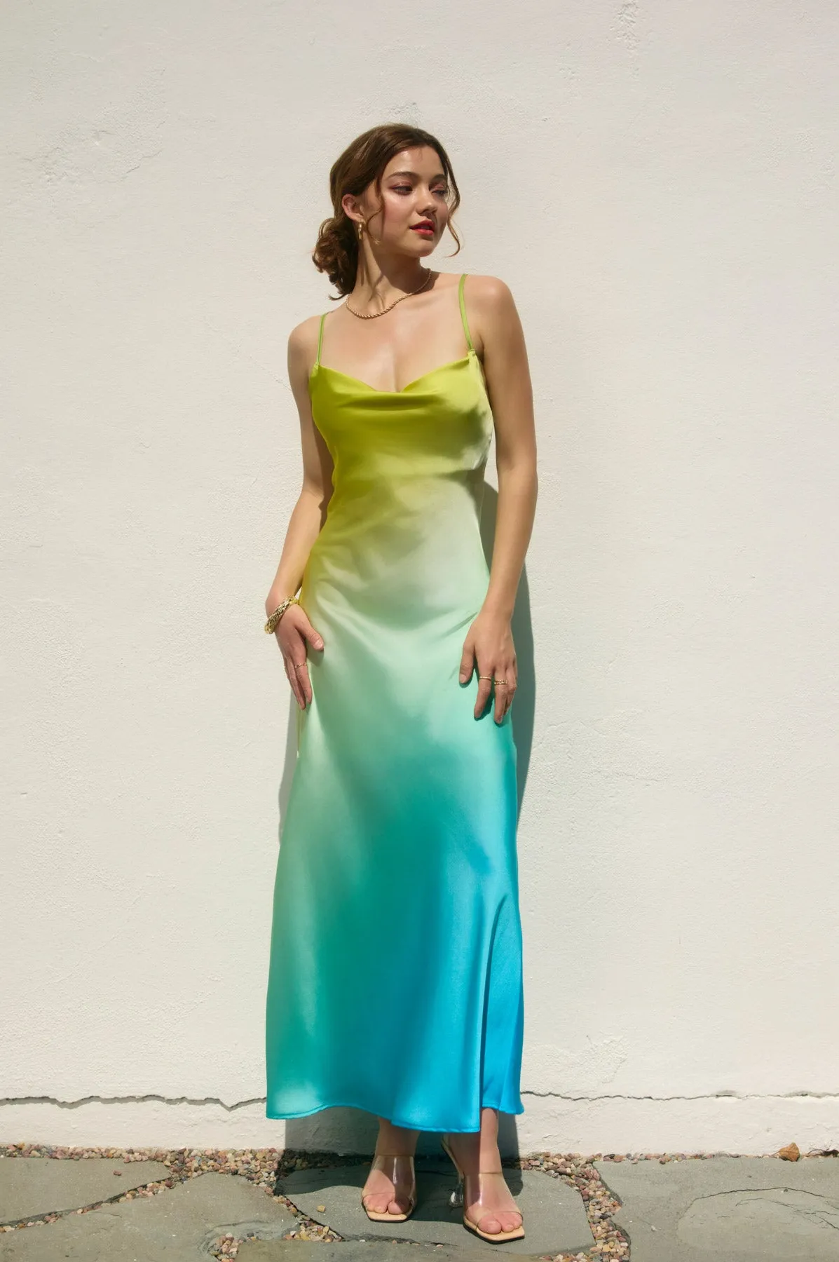 Gianna Satin Ombre Criss Cross Back Maxi Dress