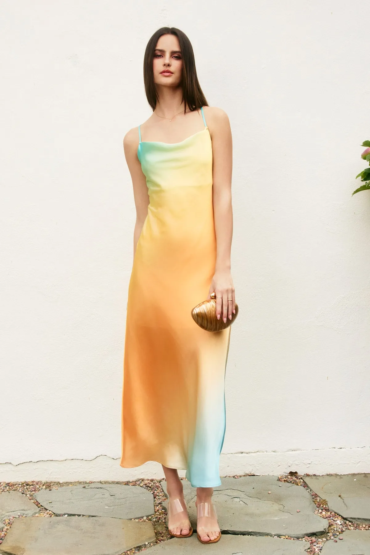 Gianna Satin Ombre Criss Cross Back Maxi Dress