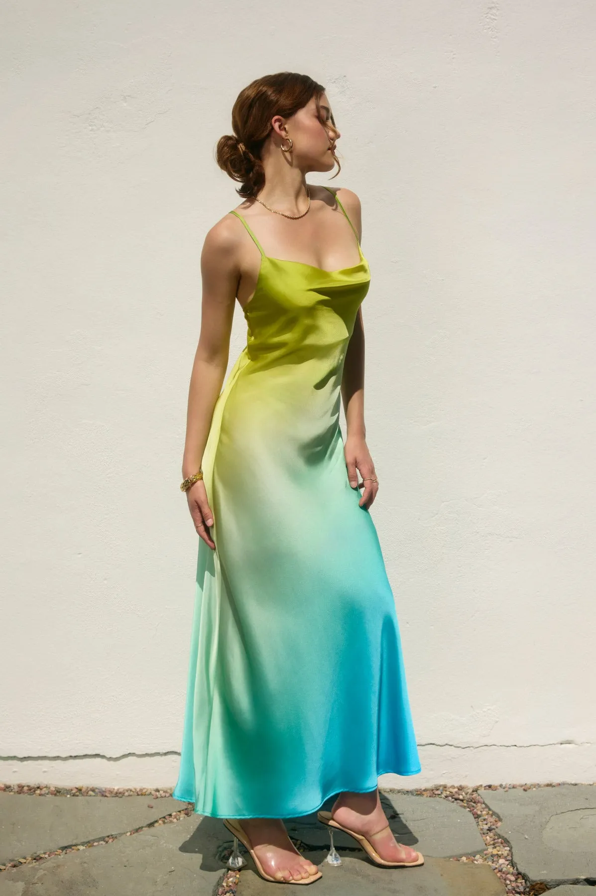Gianna Satin Ombre Criss Cross Back Maxi Dress