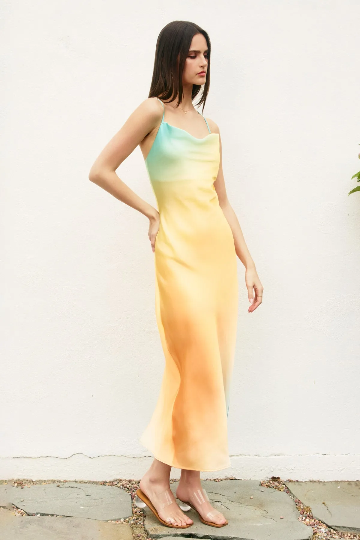 Gianna Satin Ombre Criss Cross Back Maxi Dress