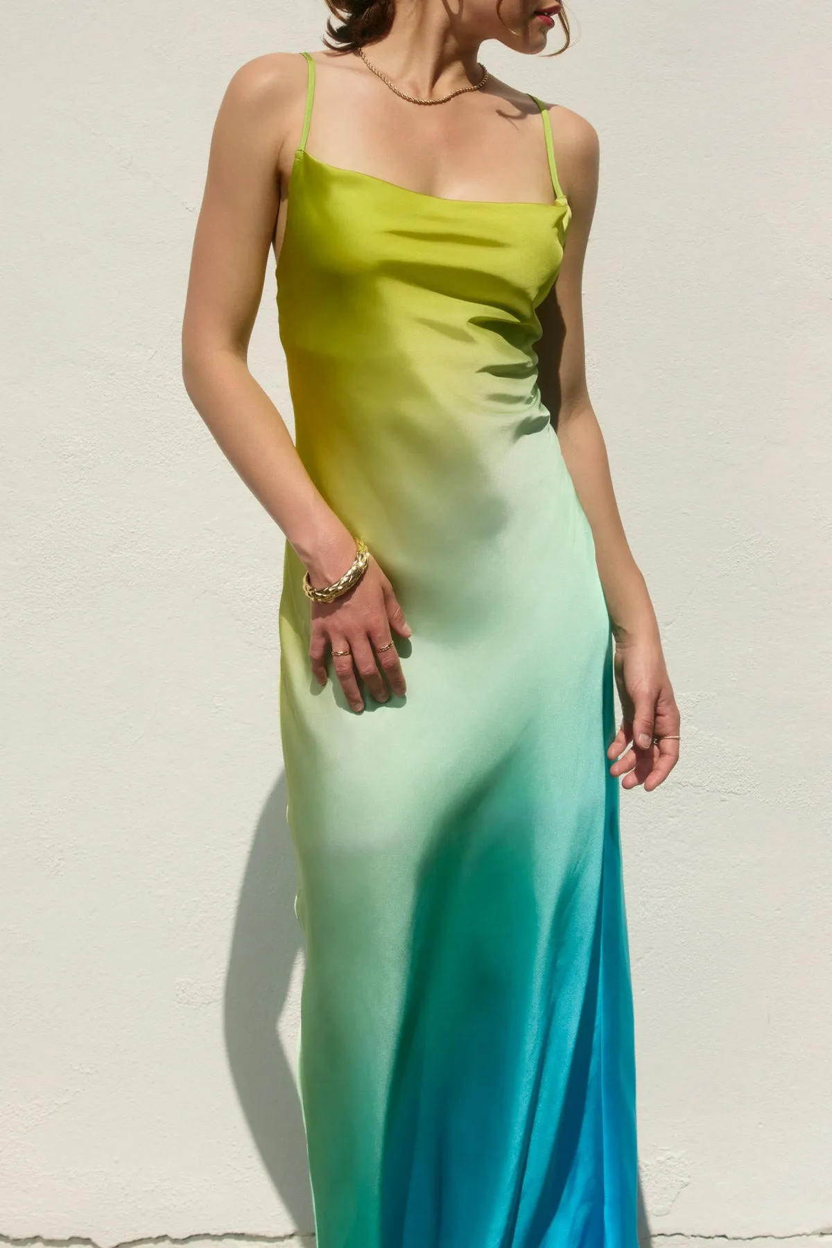 Gianna Satin Ombre Criss Cross Back Maxi Dress