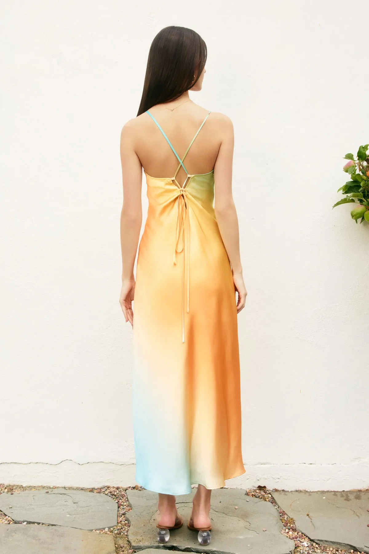 Gianna Satin Ombre Criss Cross Back Maxi Dress