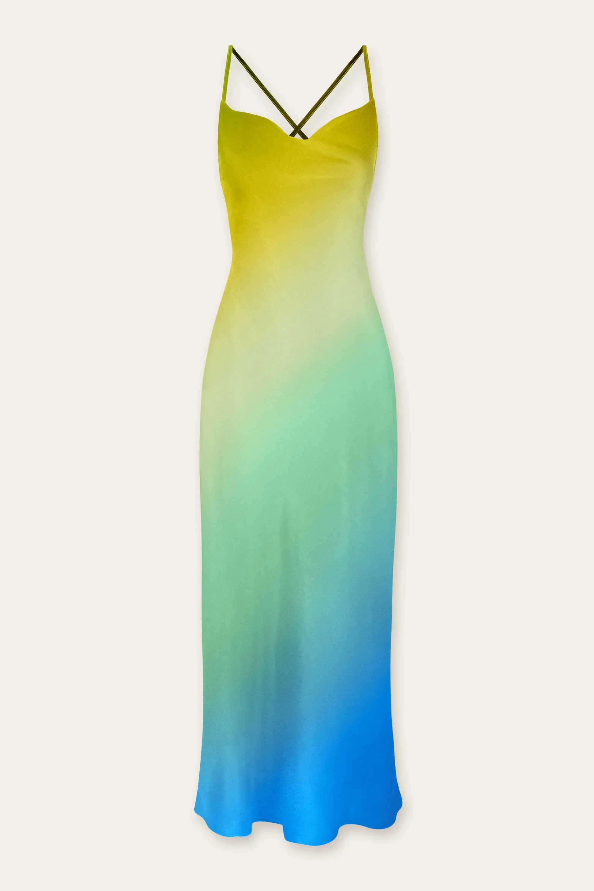 Gianna Satin Ombre Criss Cross Back Maxi Dress