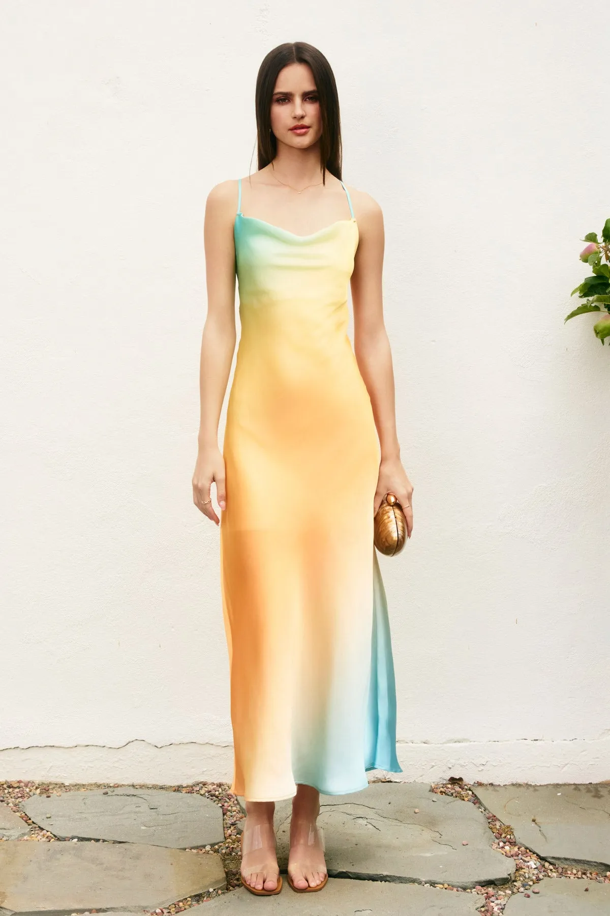 Gianna Satin Ombre Criss Cross Back Maxi Dress
