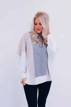 GiGi Colorblock V-Neck Top - Grey Multi