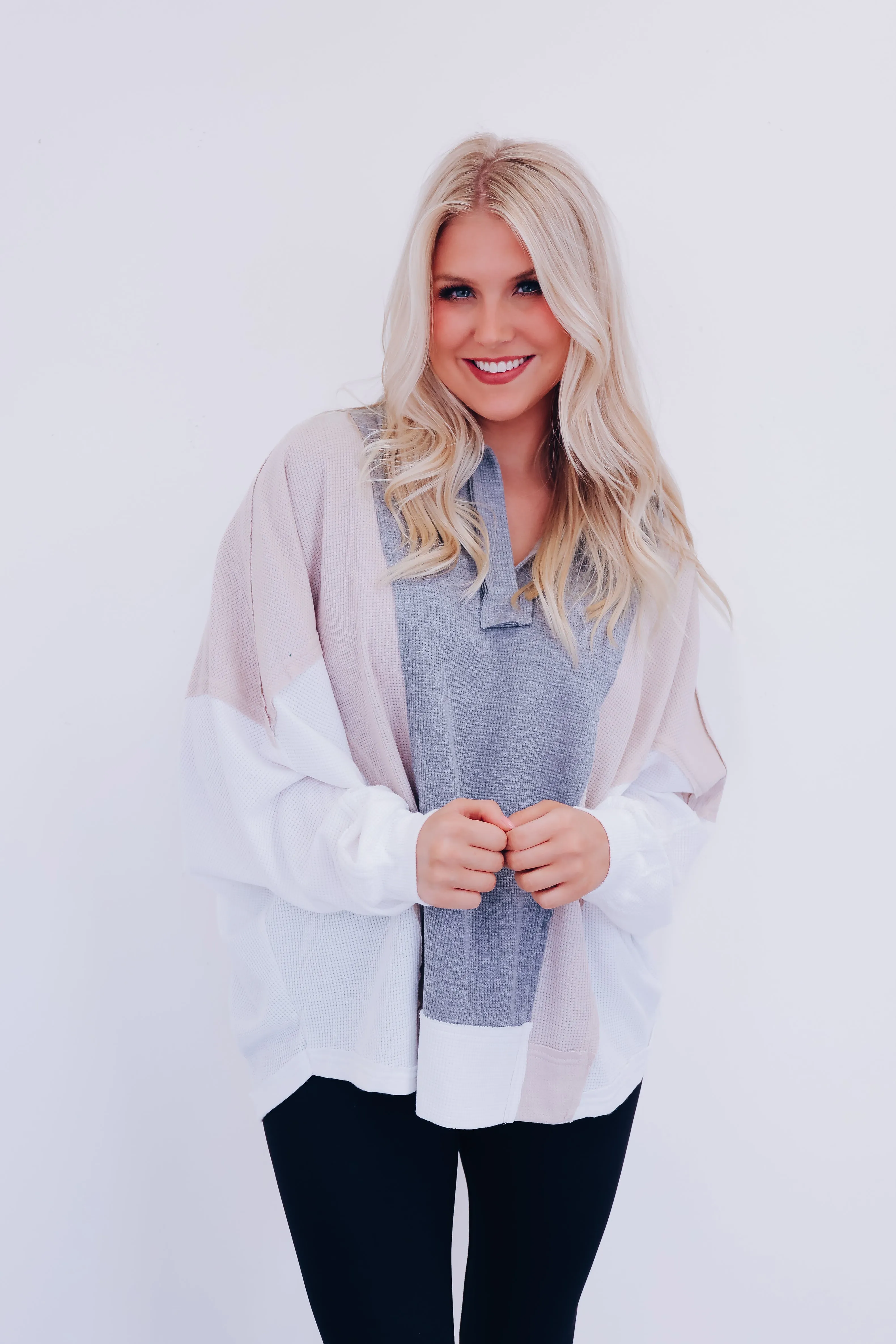 GiGi Colorblock V-Neck Top - Grey Multi