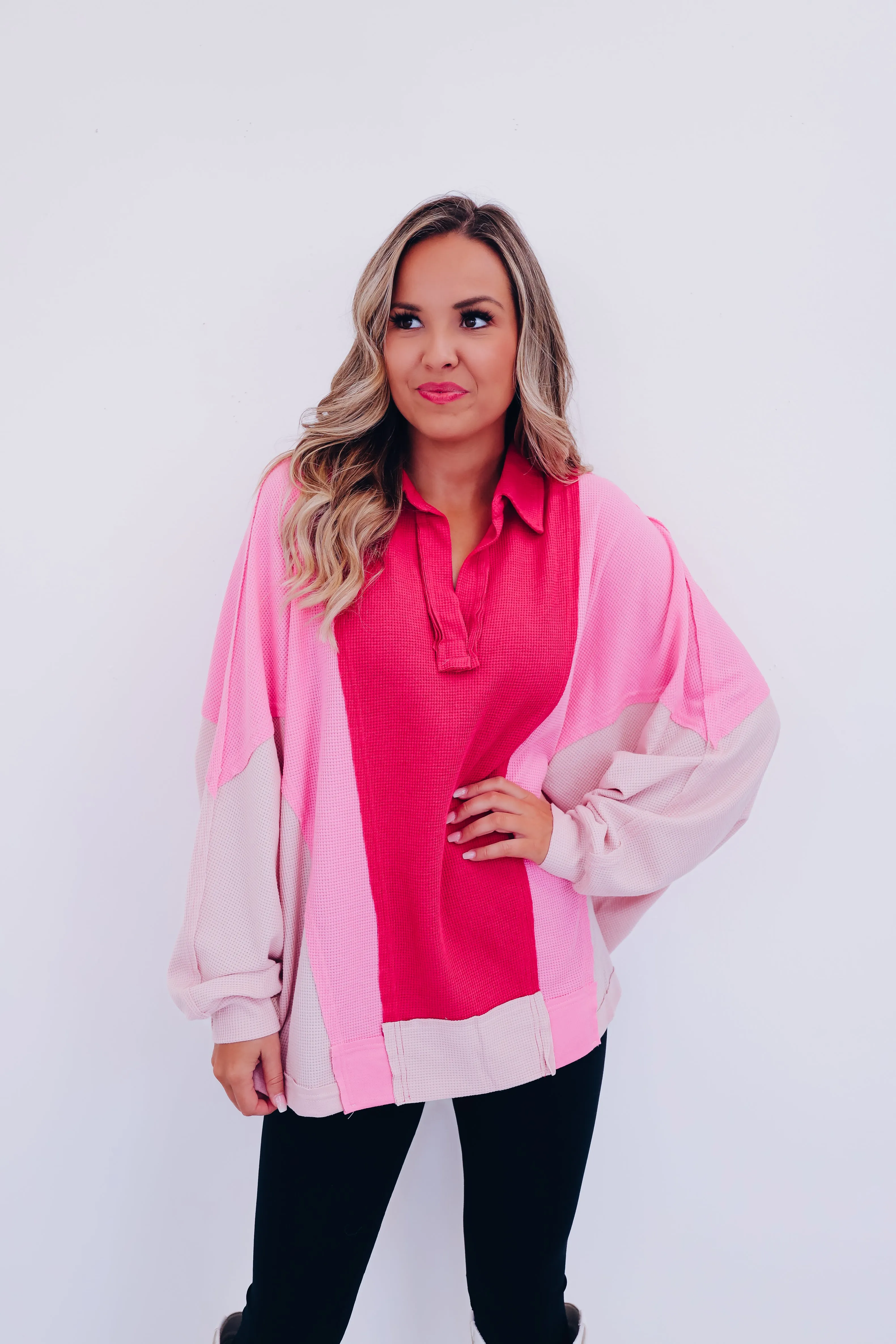 GiGi Colorblock V-Neck Top - Pink Multi