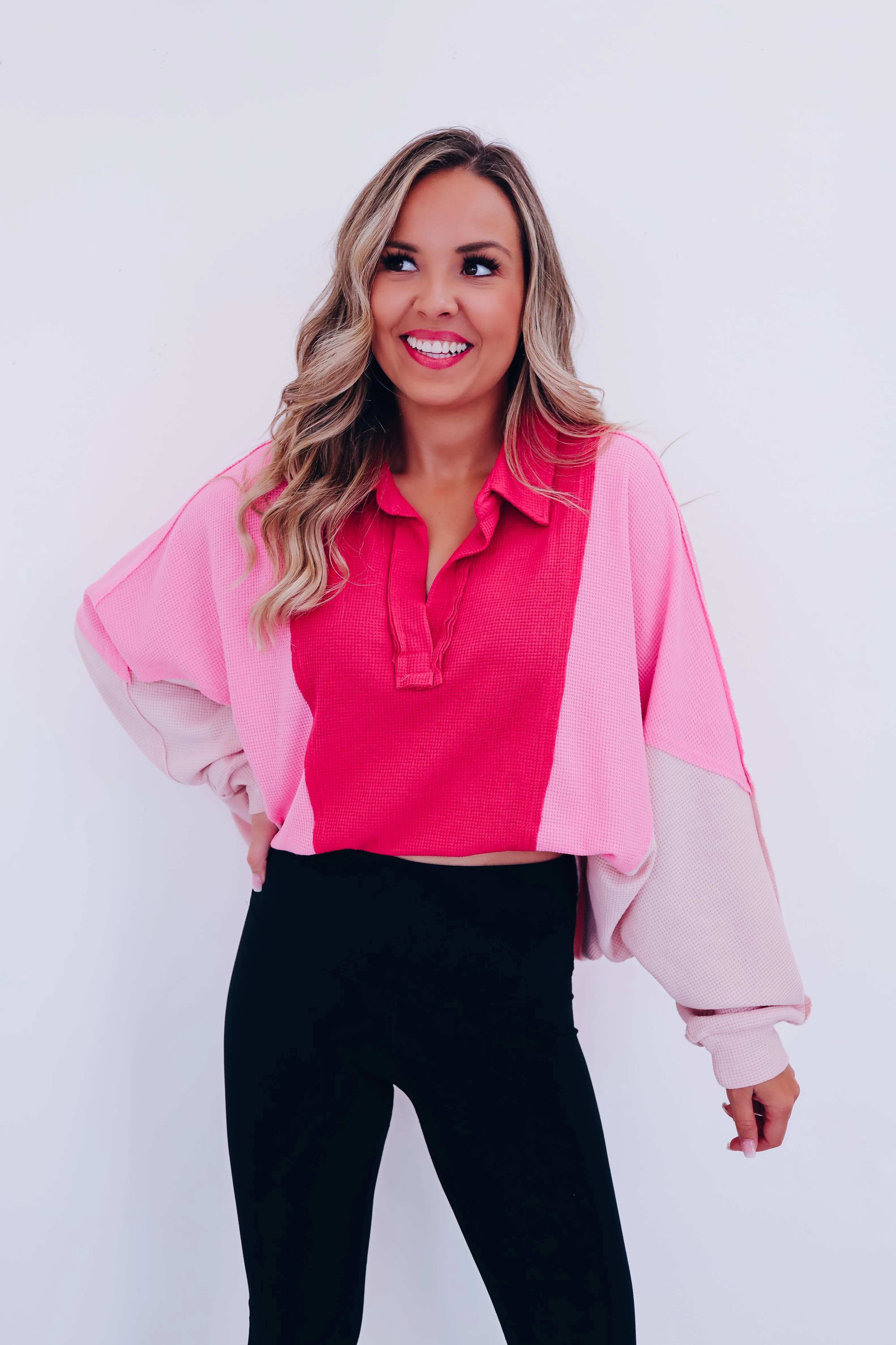 GiGi Colorblock V-Neck Top - Pink Multi