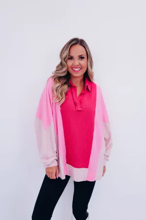 GiGi Colorblock V-Neck Top - Pink Multi