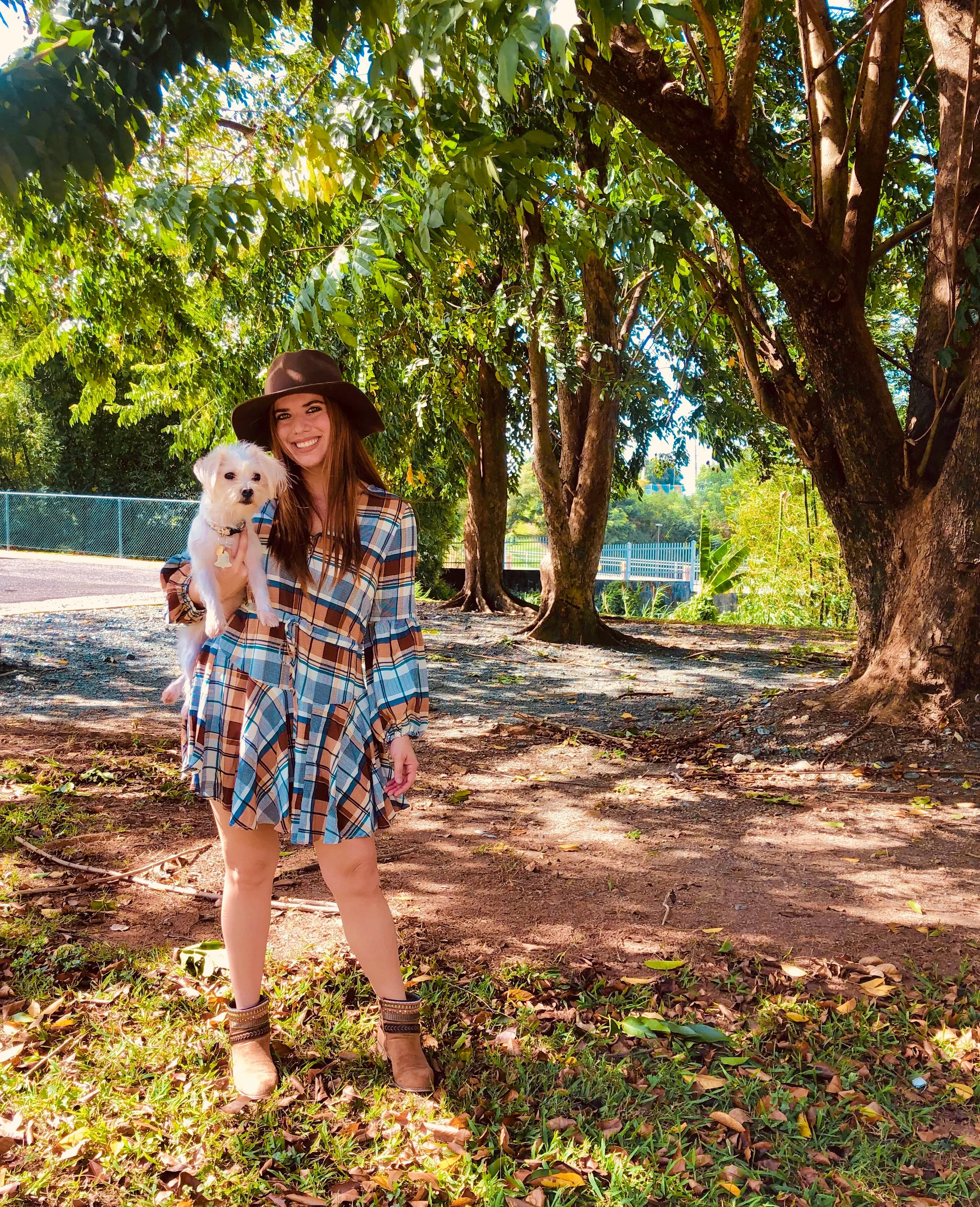 GINGHAM CAMEL DRESS
