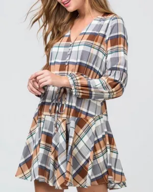 GINGHAM CAMEL DRESS