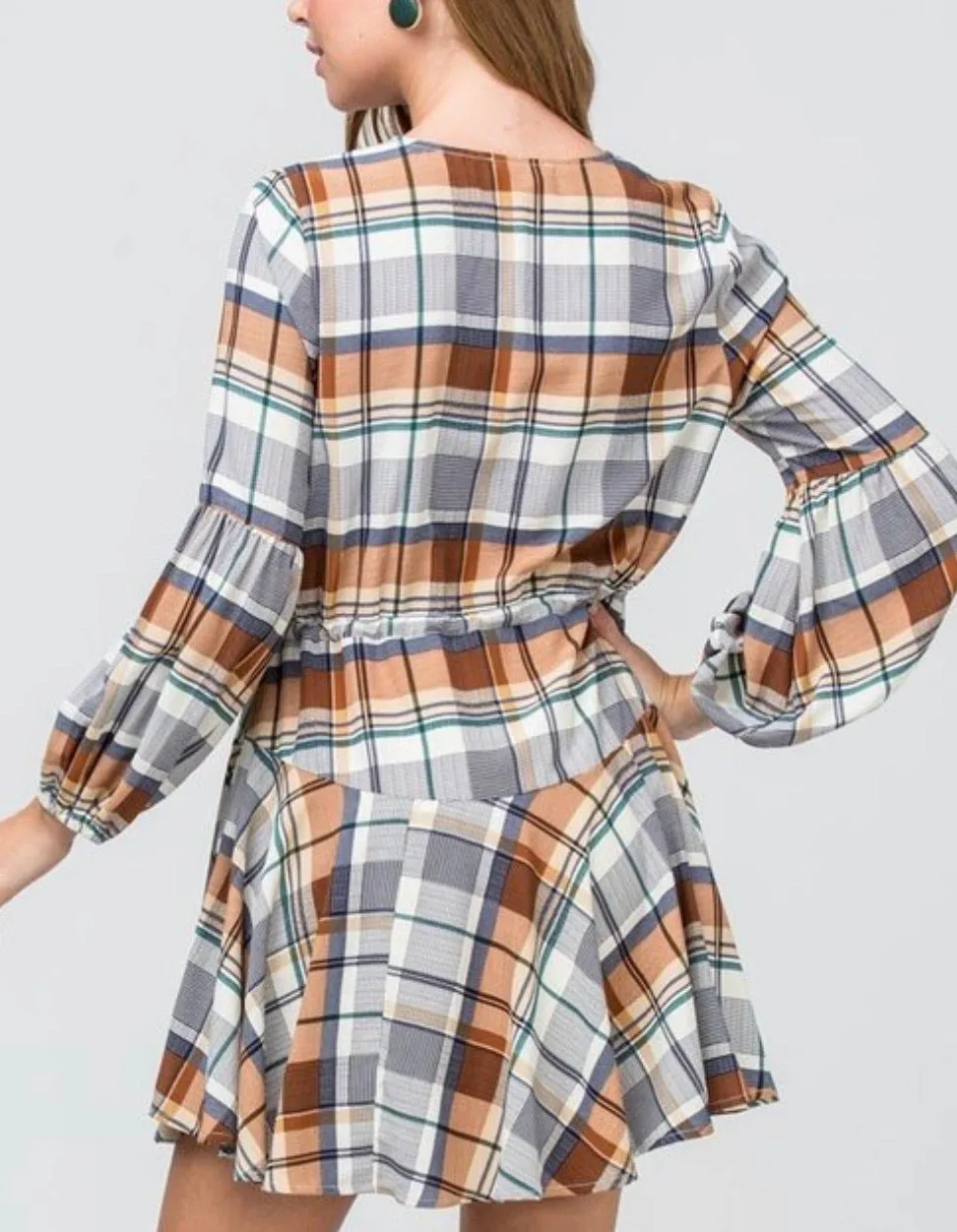 GINGHAM CAMEL DRESS