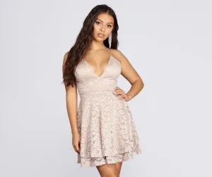 Glitz & Glam Charming Lace Skater Dress