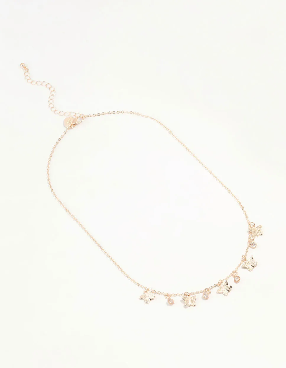 Gold Diamante Butterfly Drop Charm Necklace