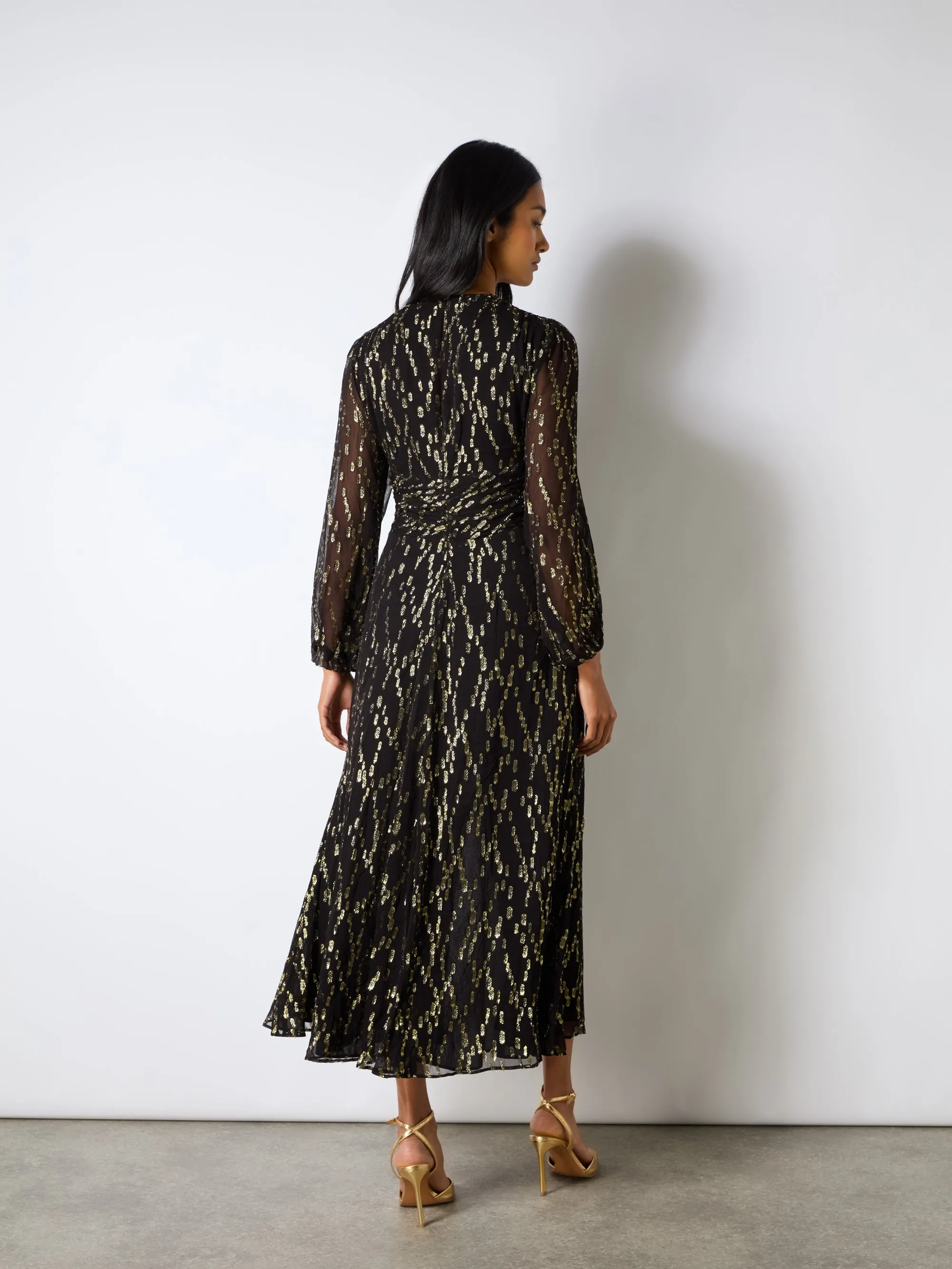 Gold Foil V-Neck Midaxi Dress