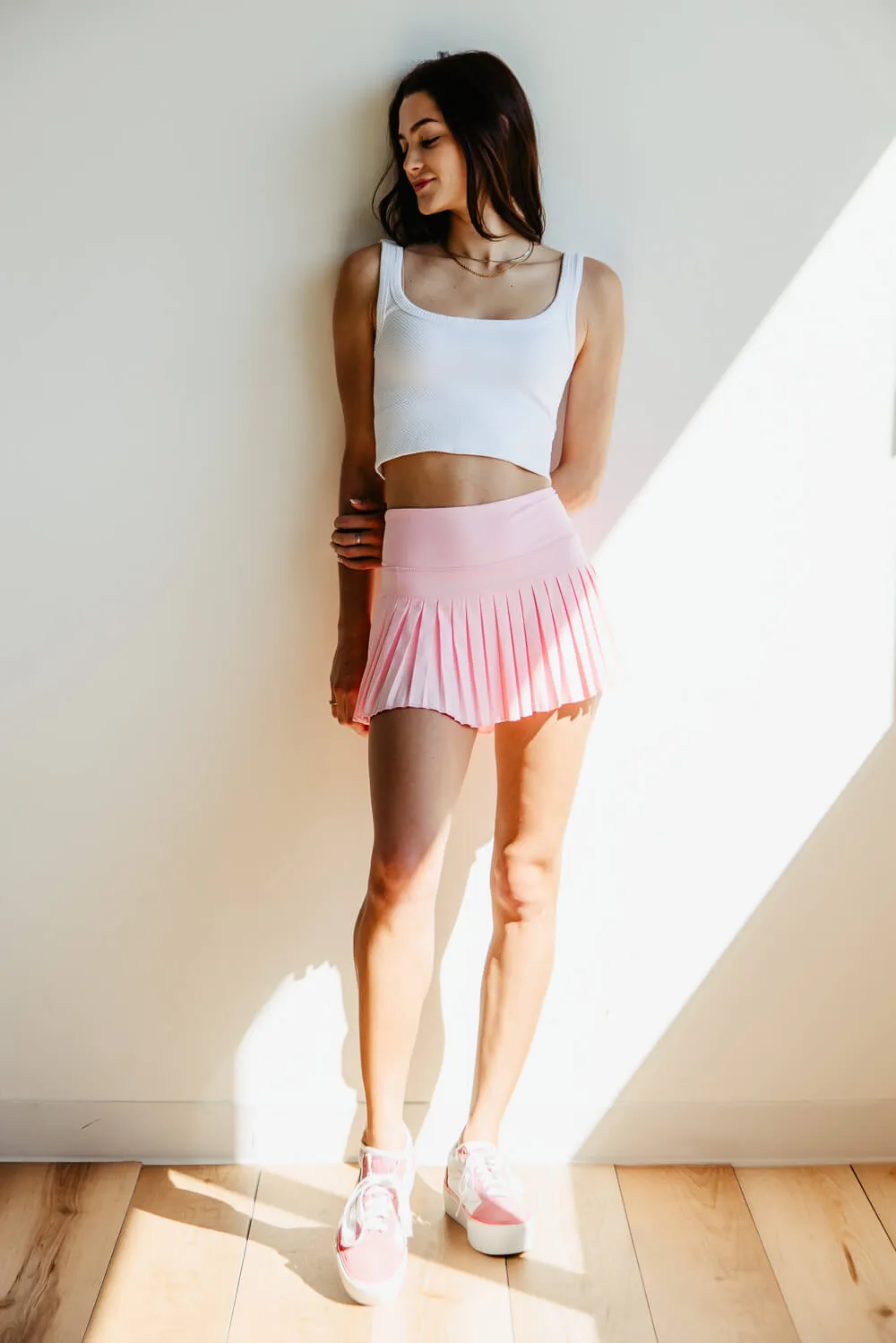 Gold Hinge Pleated Mini Tennis Skirt for Women in Pink | JK22011-BABYPINK