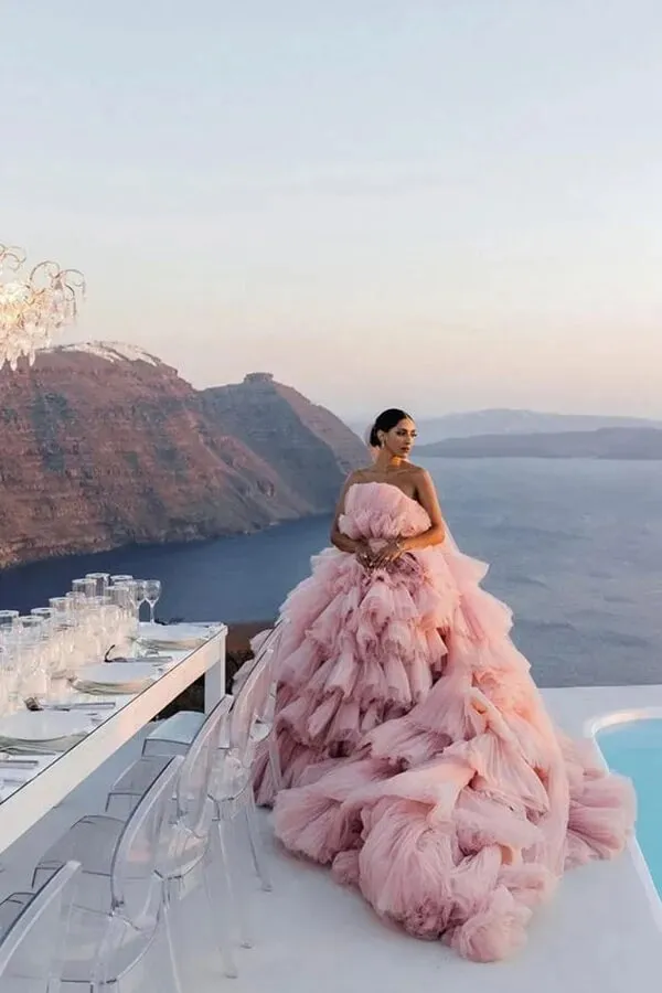 Gorgeous Pink Layers Tulle Ball Gown Wedding Dresses, Bridal Gown, SW597