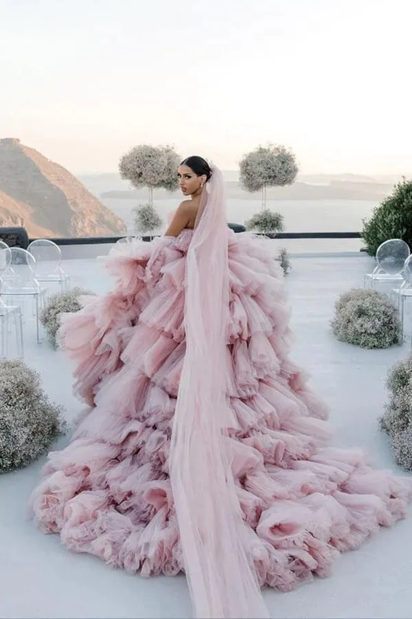 Gorgeous Pink Layers Tulle Ball Gown Wedding Dresses, Bridal Gown, SW597