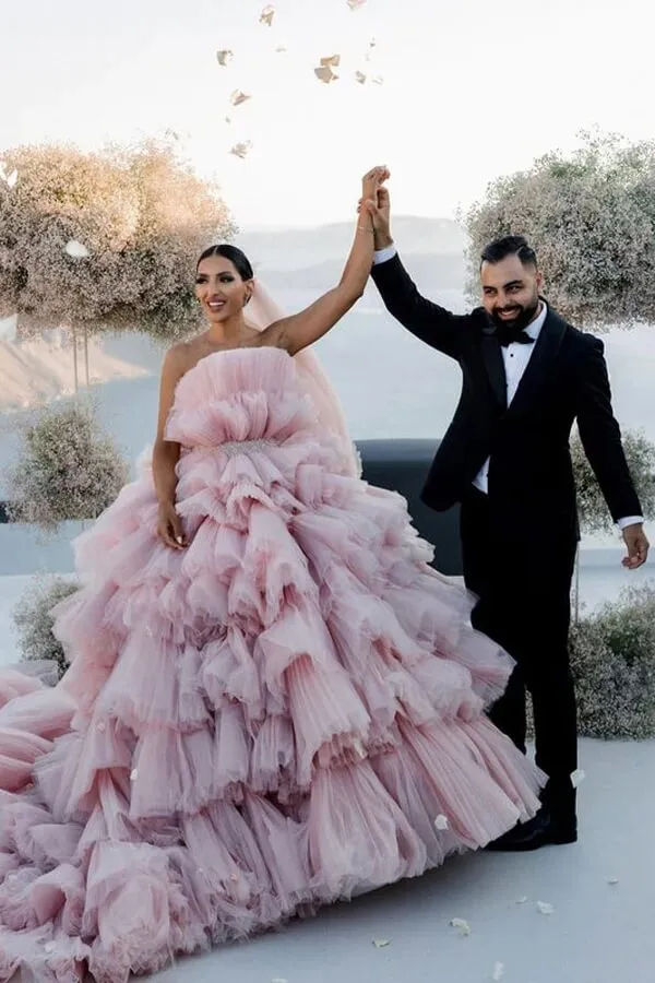 Gorgeous Pink Layers Tulle Ball Gown Wedding Dresses, Bridal Gown, SW597