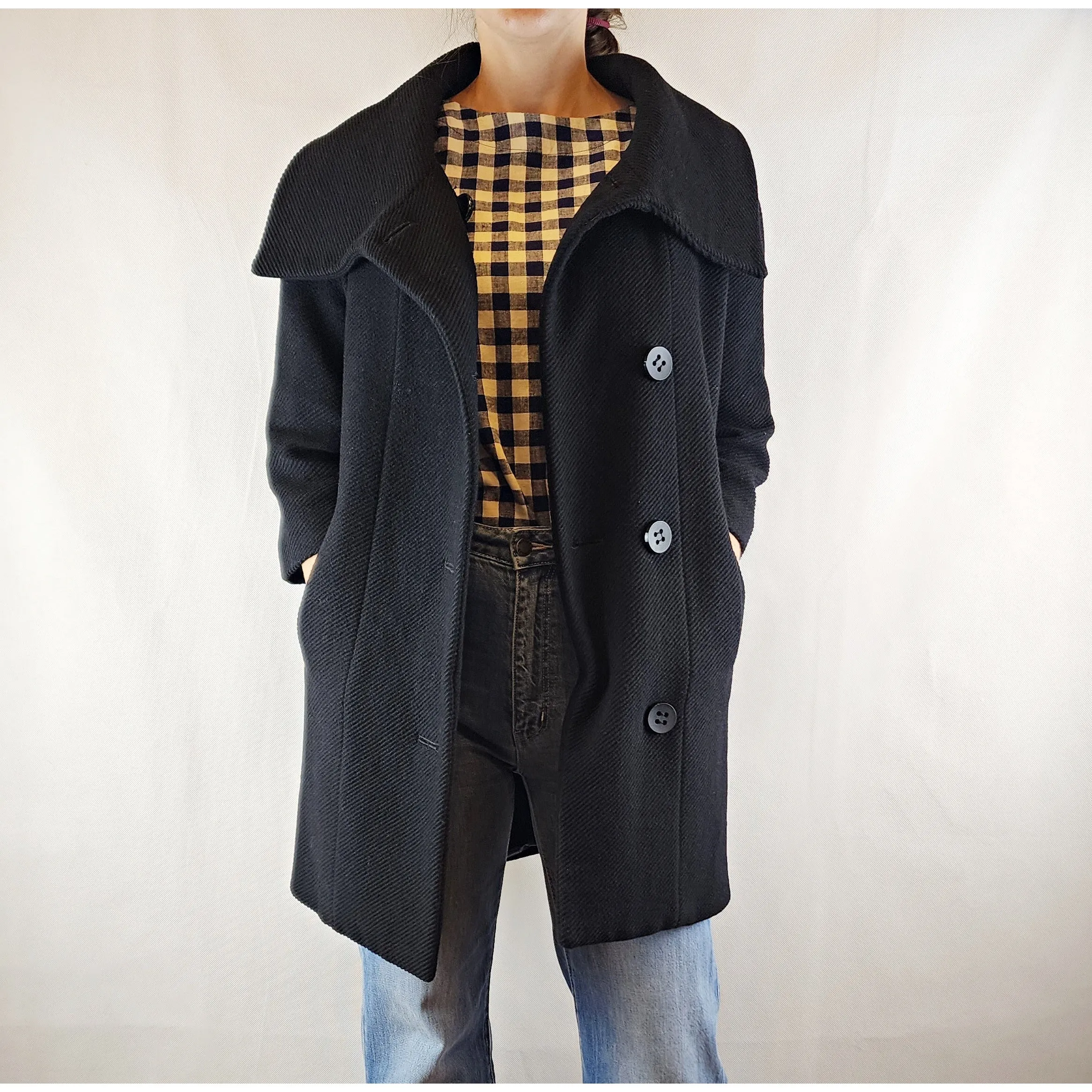 Gorman wool mix black coat with fabulous collar size 8