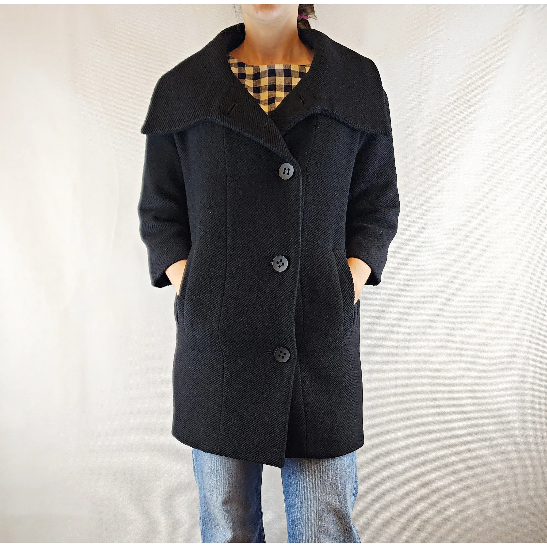 Gorman wool mix black coat with fabulous collar size 8