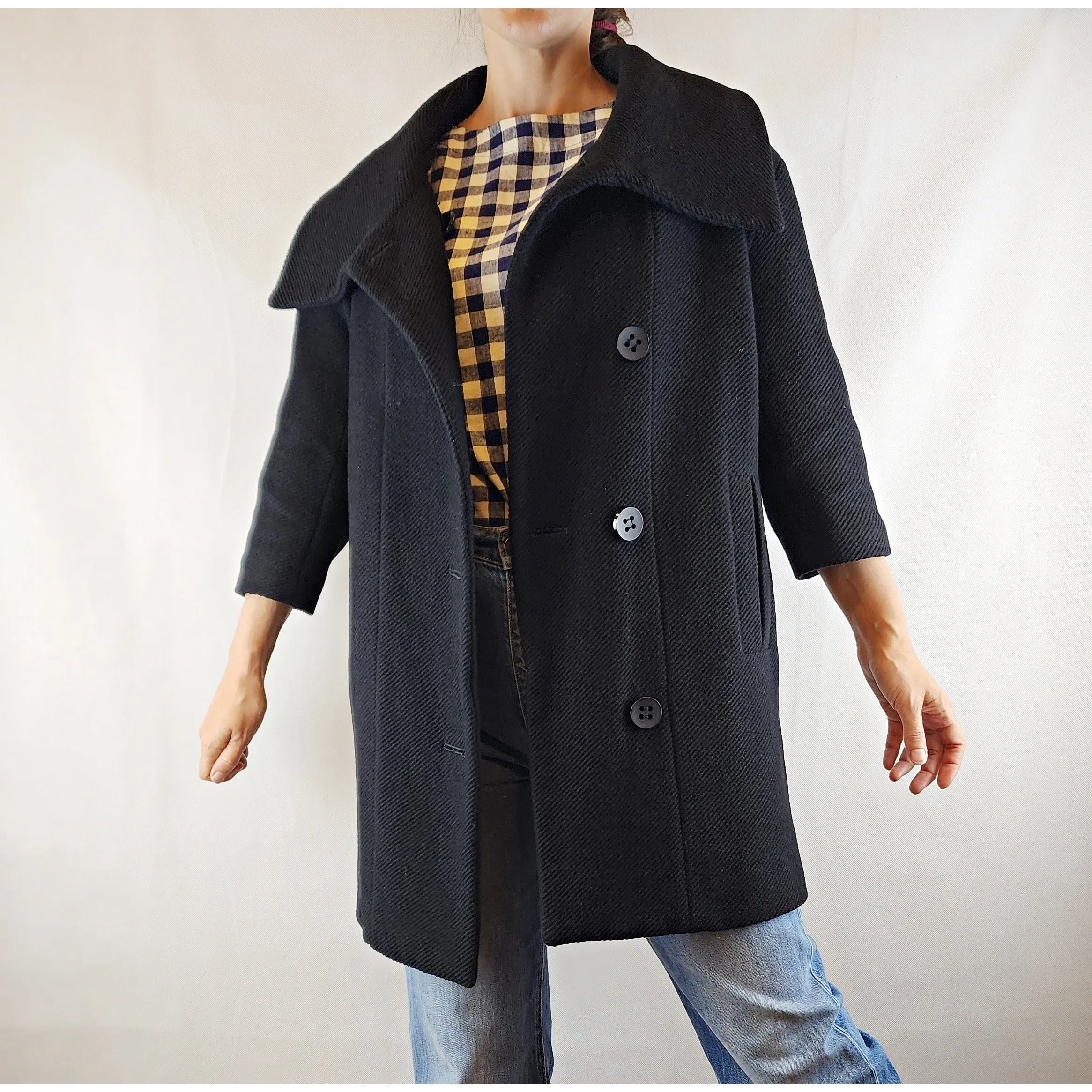 Gorman wool mix black coat with fabulous collar size 8