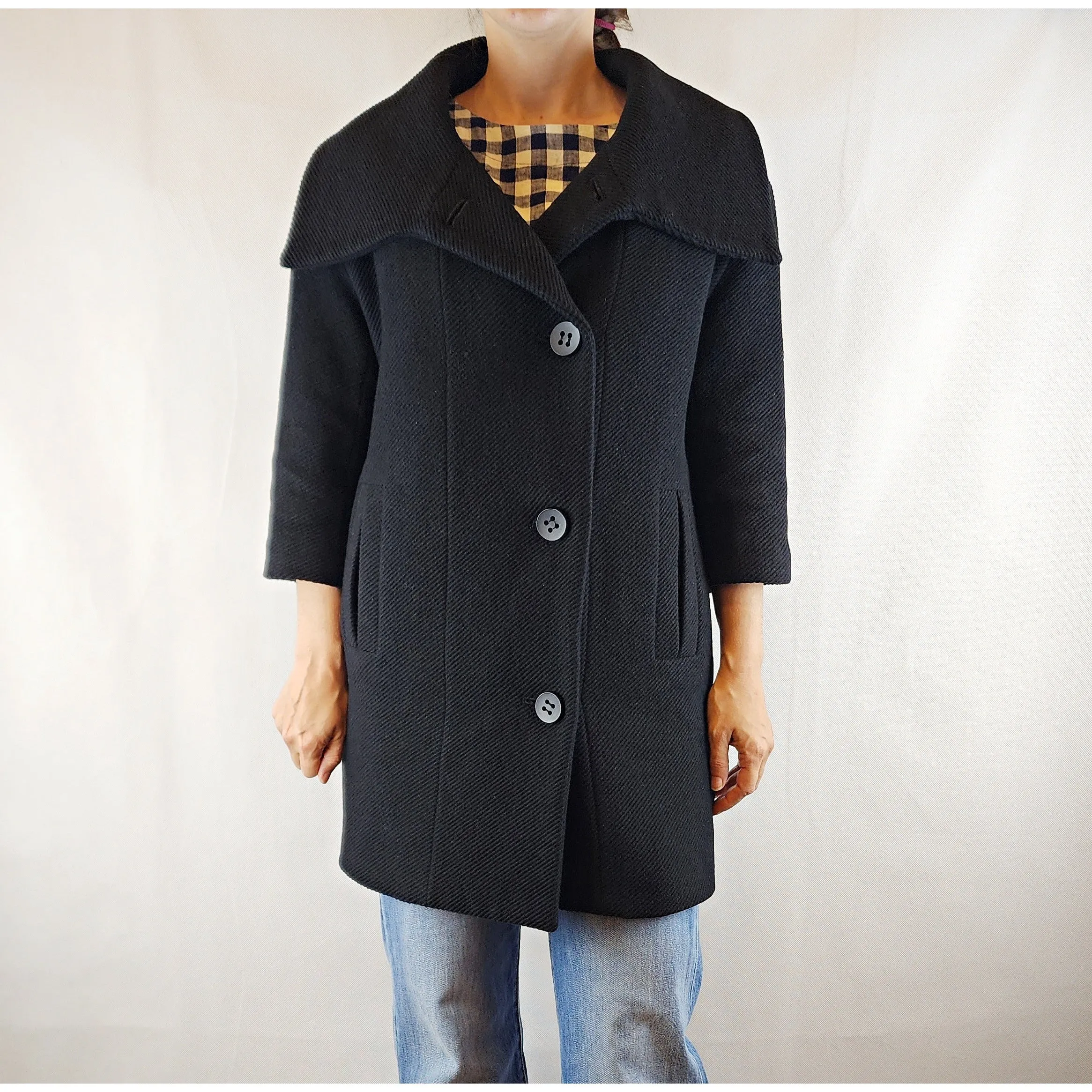 Gorman wool mix black coat with fabulous collar size 8