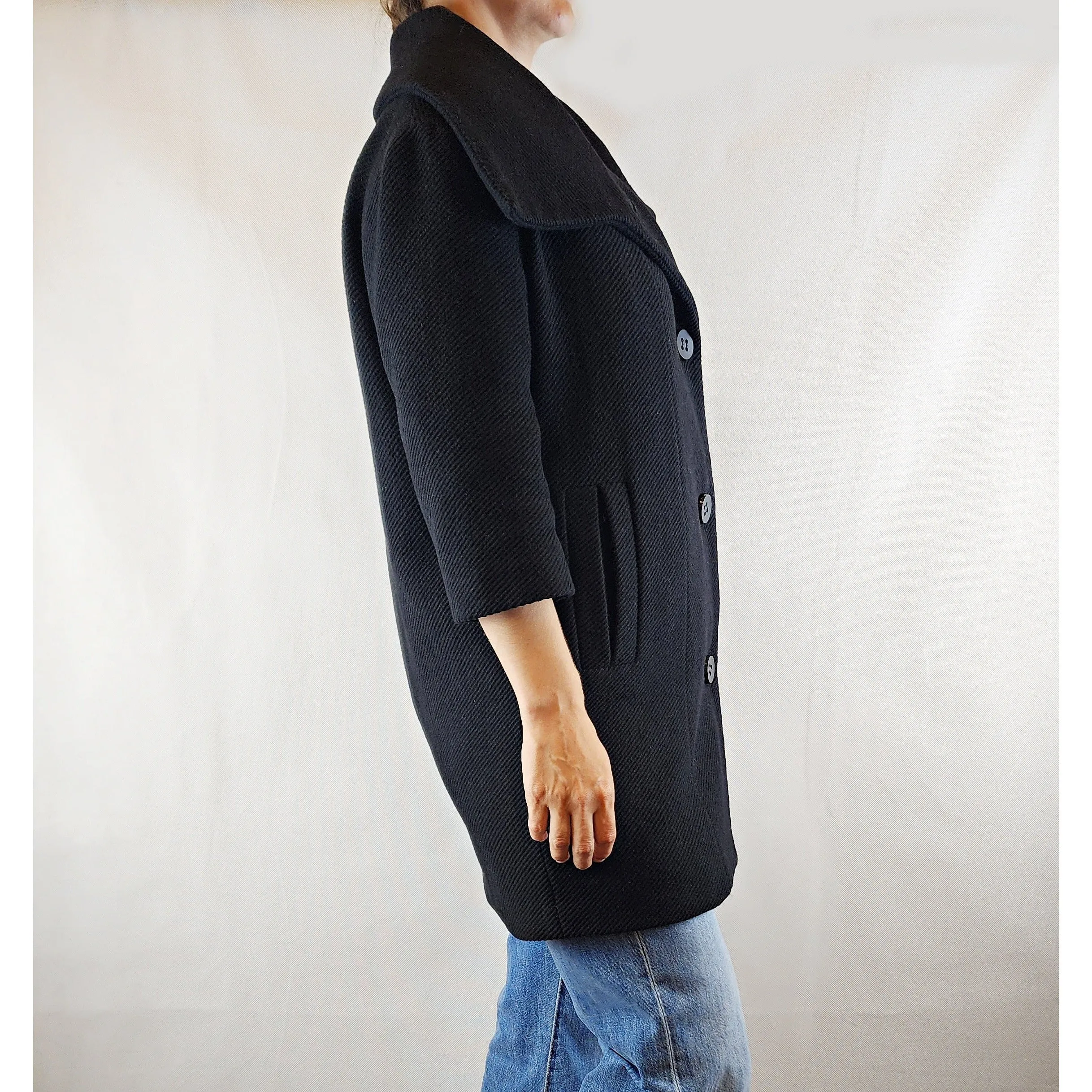 Gorman wool mix black coat with fabulous collar size 8