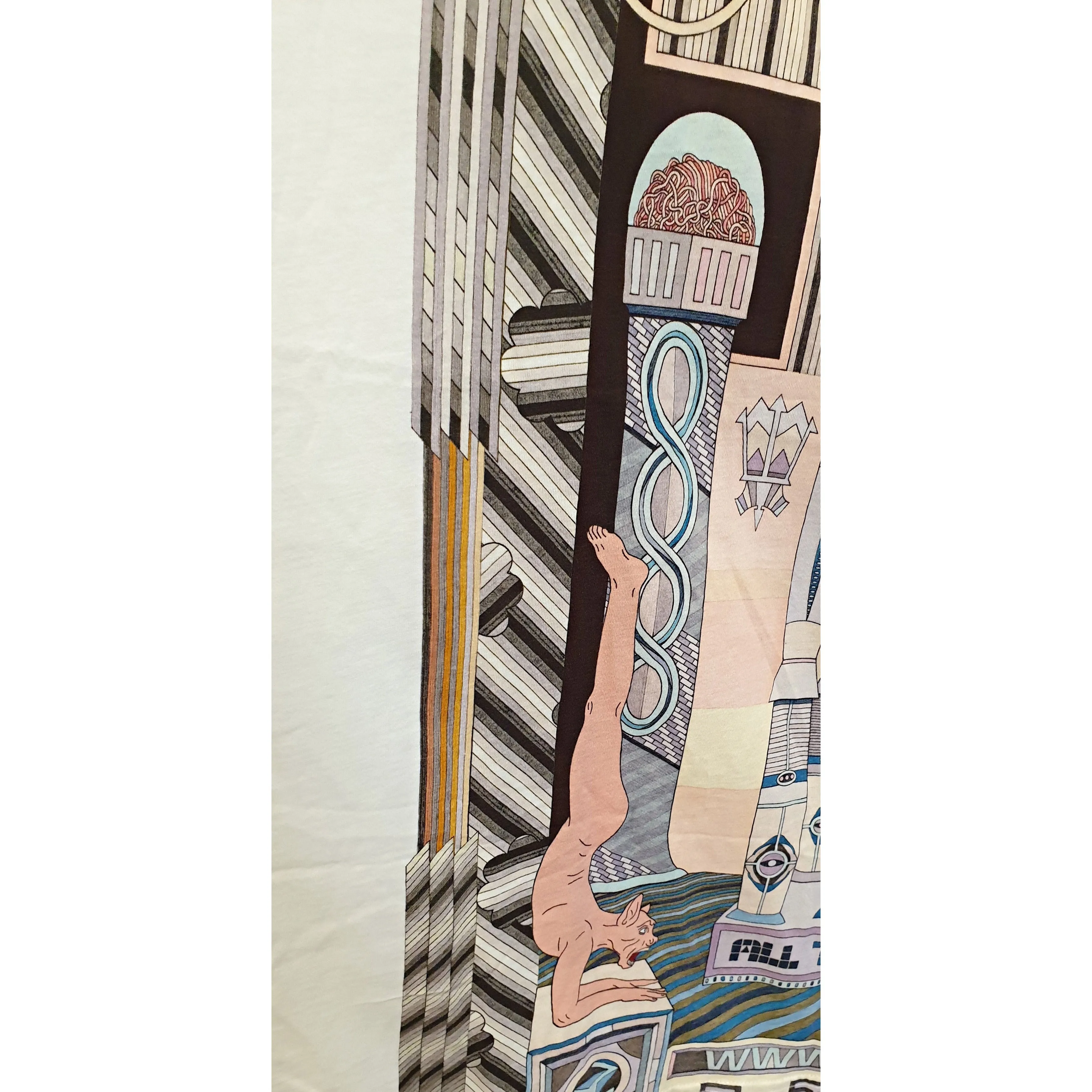 Gorman x Jess Johnson pre-owned cream tee with unique Egypt-inspired print size 14
