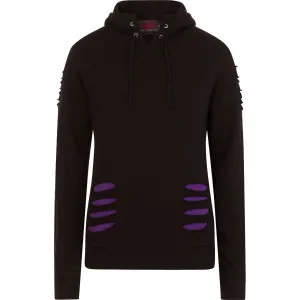 GOTHIC ROCK - Large Hood Ripped Hoody Purple-Black
