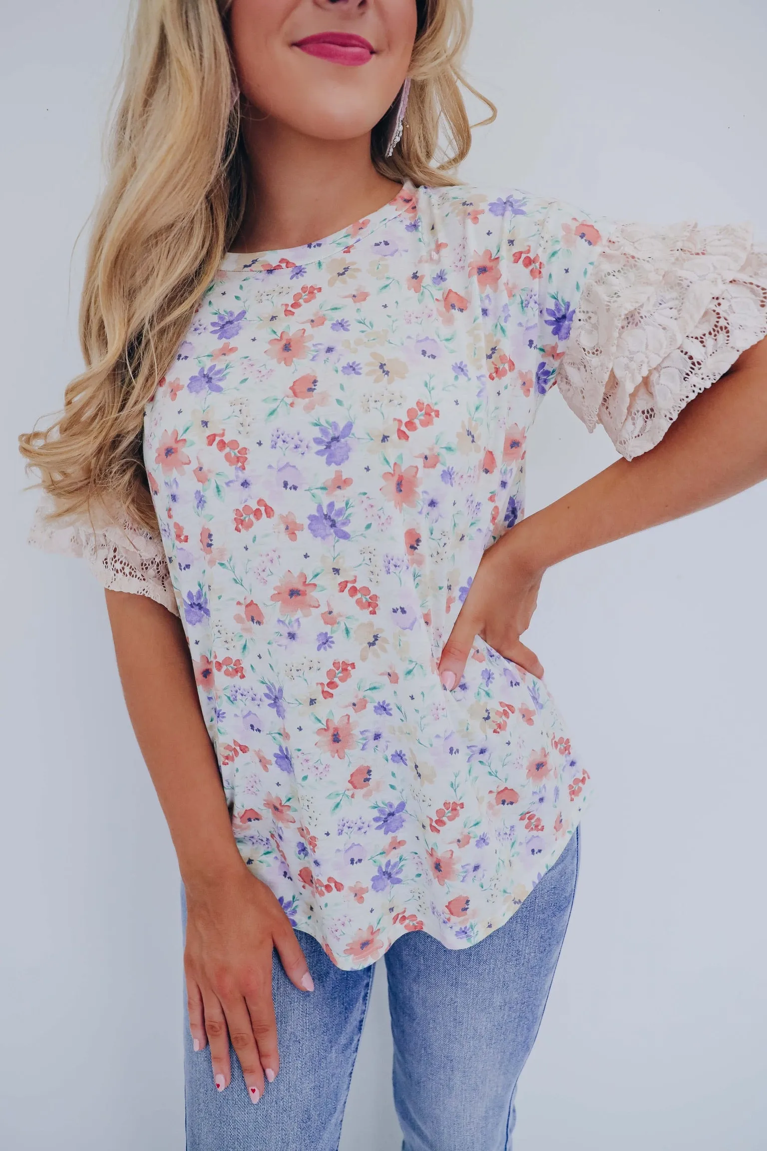 Graced In Lace Floral Tee - Ivory