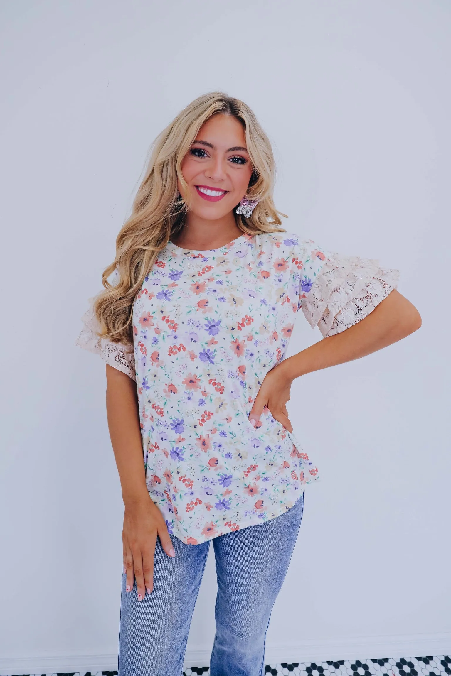 Graced In Lace Floral Tee - Ivory