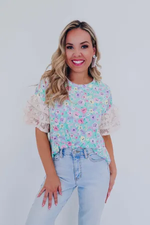 Graced In Lace Floral Tee - Mint