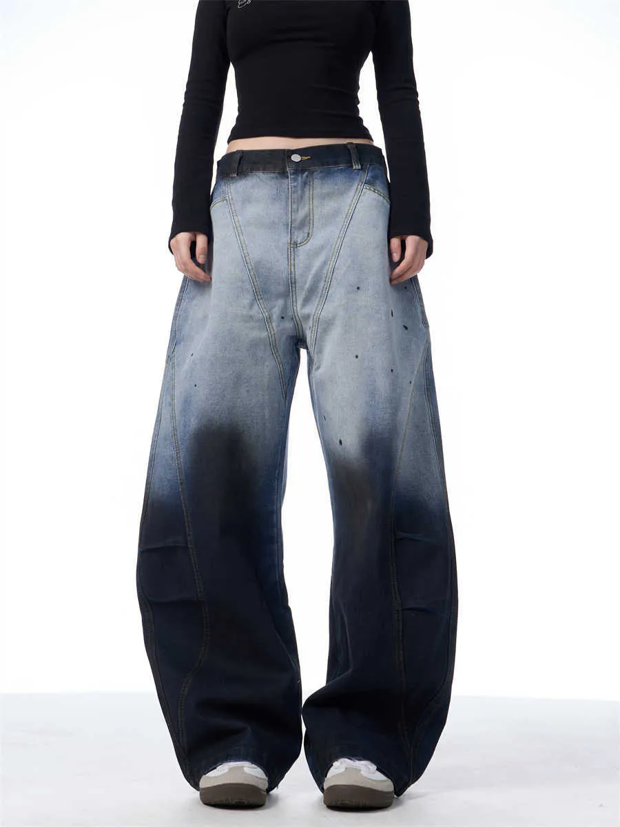 Gradient Tie-Dye Wide-Leg Jeans