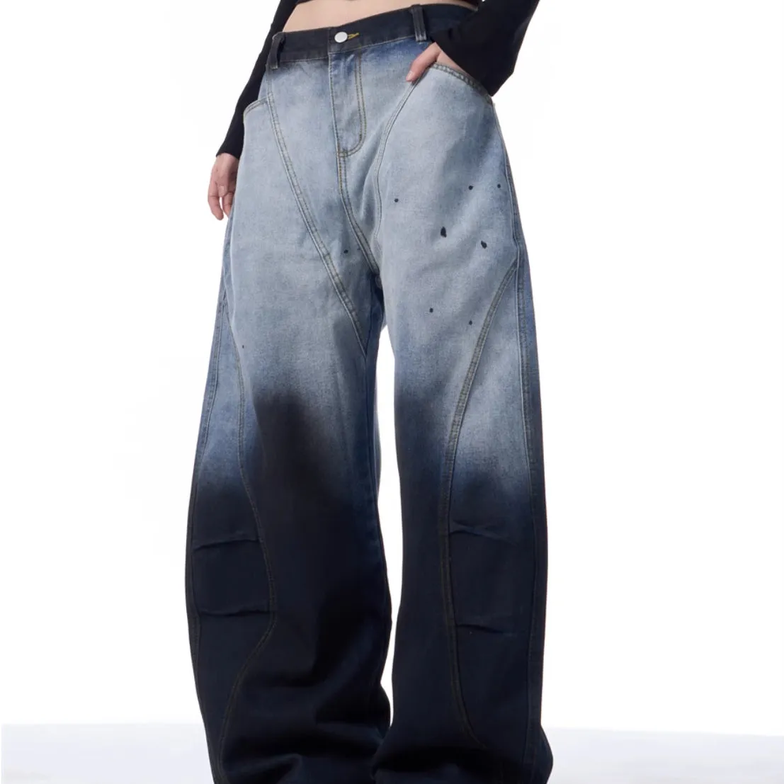 Gradient Tie-Dye Wide-Leg Jeans