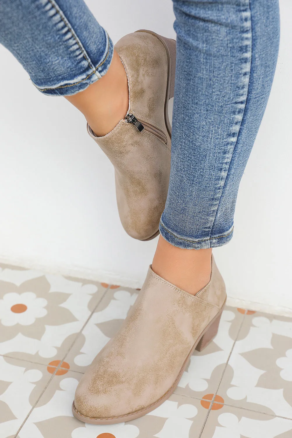 Gray Bloom Tulip Ankle Boots