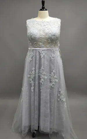 Gray Blue Lace Wedding Dress-105852