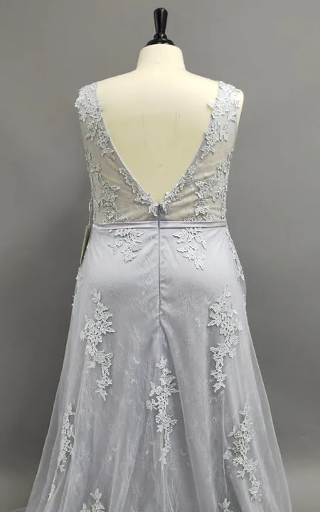 Gray Blue Lace Wedding Dress-105852