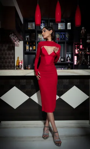Greedy lover - corset midi dress in red