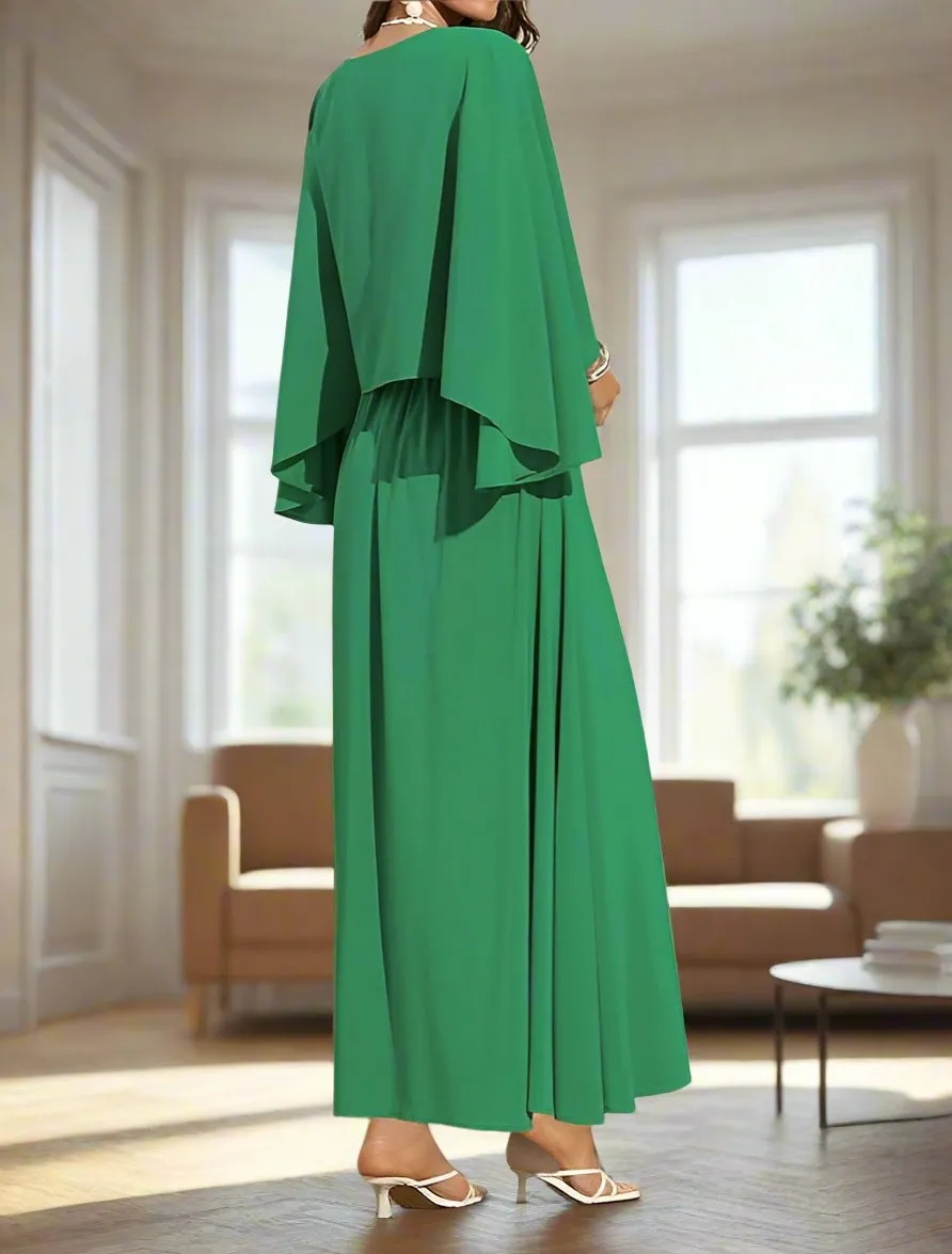 Green Deep V Neck Chiffon Wedding Guest Dress