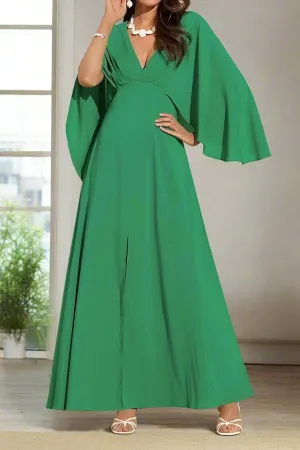 Green Deep V Neck Chiffon Wedding Guest Dress
