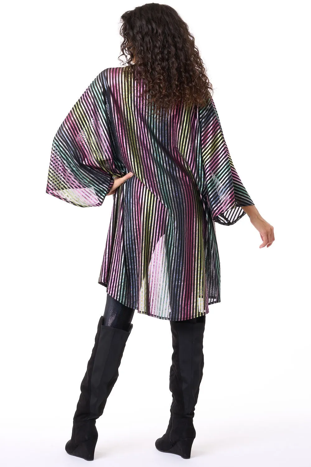 Green Multi Metallic Mesh Unisex Kimono