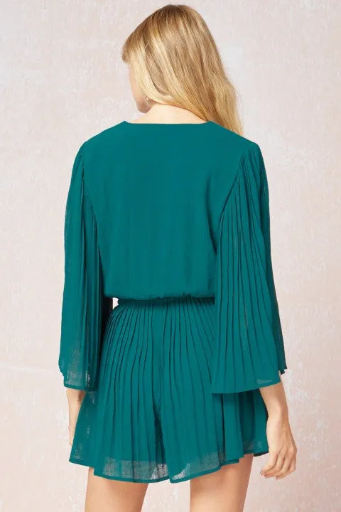 H. Green Romper with Pleated Sleeves & Bottoms
